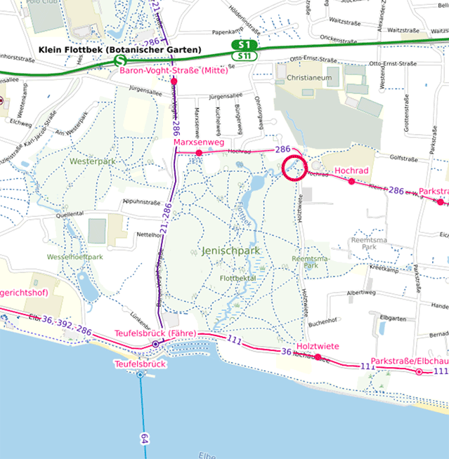 Ausschnitt HVV Verkehrsnetztplan Jenischpark Ausschnitt HVV Verkehrsnetztplan Jenischpark